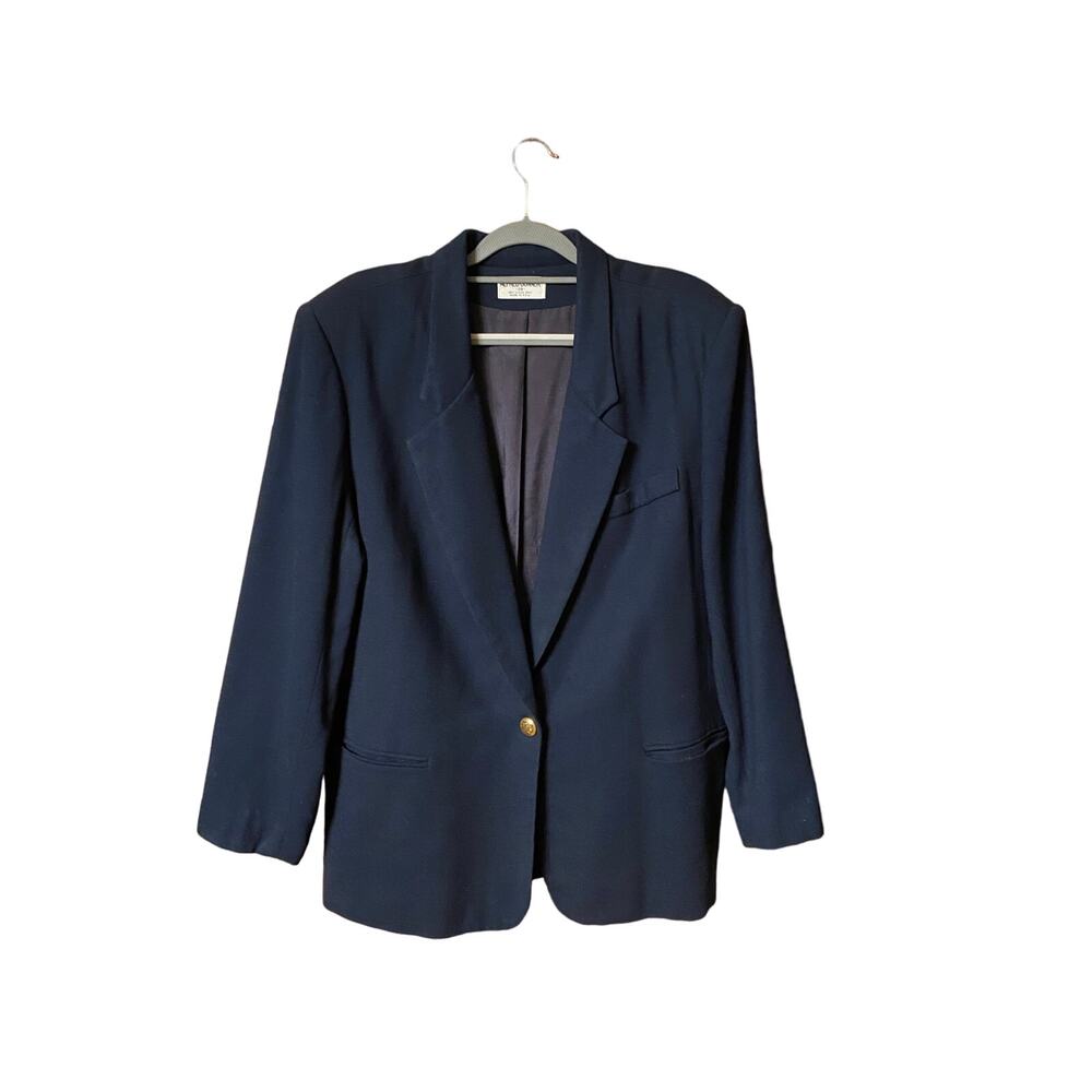 Vintage Alfred Dunner Womens Wool Blazer Jacket Plus Sz 20 Shoulder Pad Blue Y2K